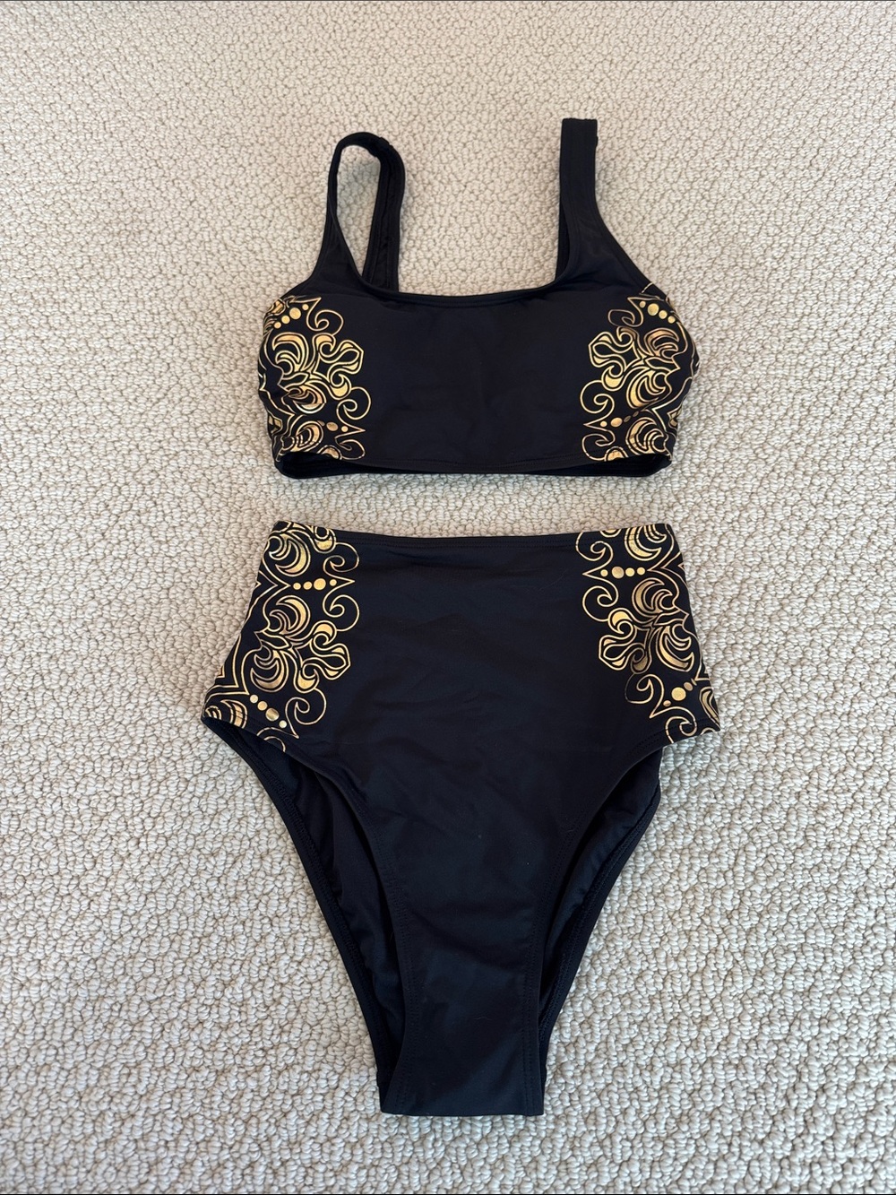 High-Waist Black & Gold Two-Piece Swim Set